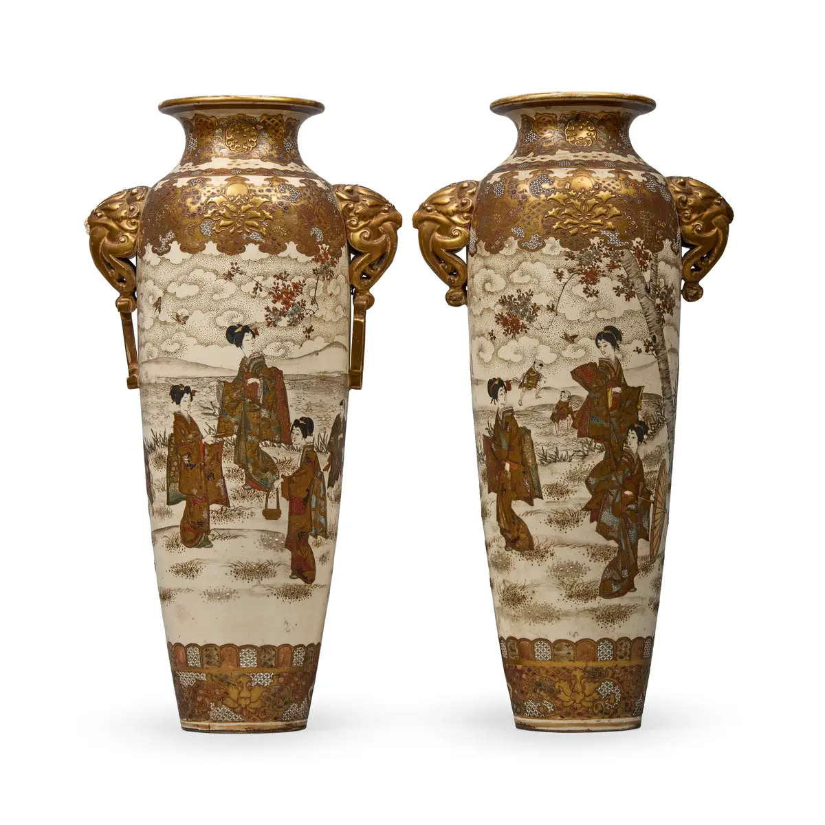 LARGE PAIR OF JAPANESE SATSUMA VASES
