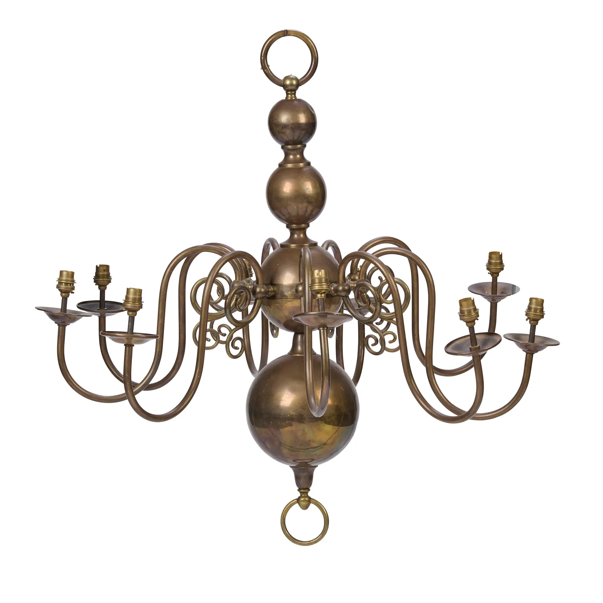 DUTCH STYLE BRASS EIGHT BRANCH CANDELABRA
