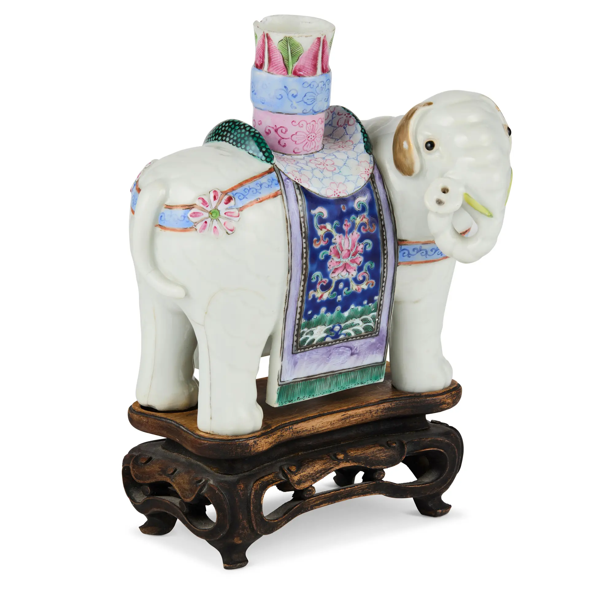 CHINESE FAMILLE ROSE ELEPHANT-FORM CANDLE HOLDER