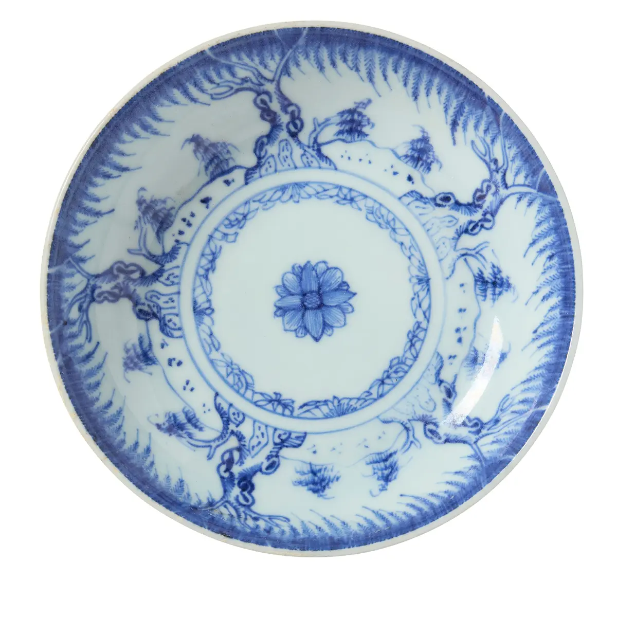 [PRIVATE COLLECTION, LONDON] CHINESE BLUE AND WHITE 'WILLOW TREE' DISH