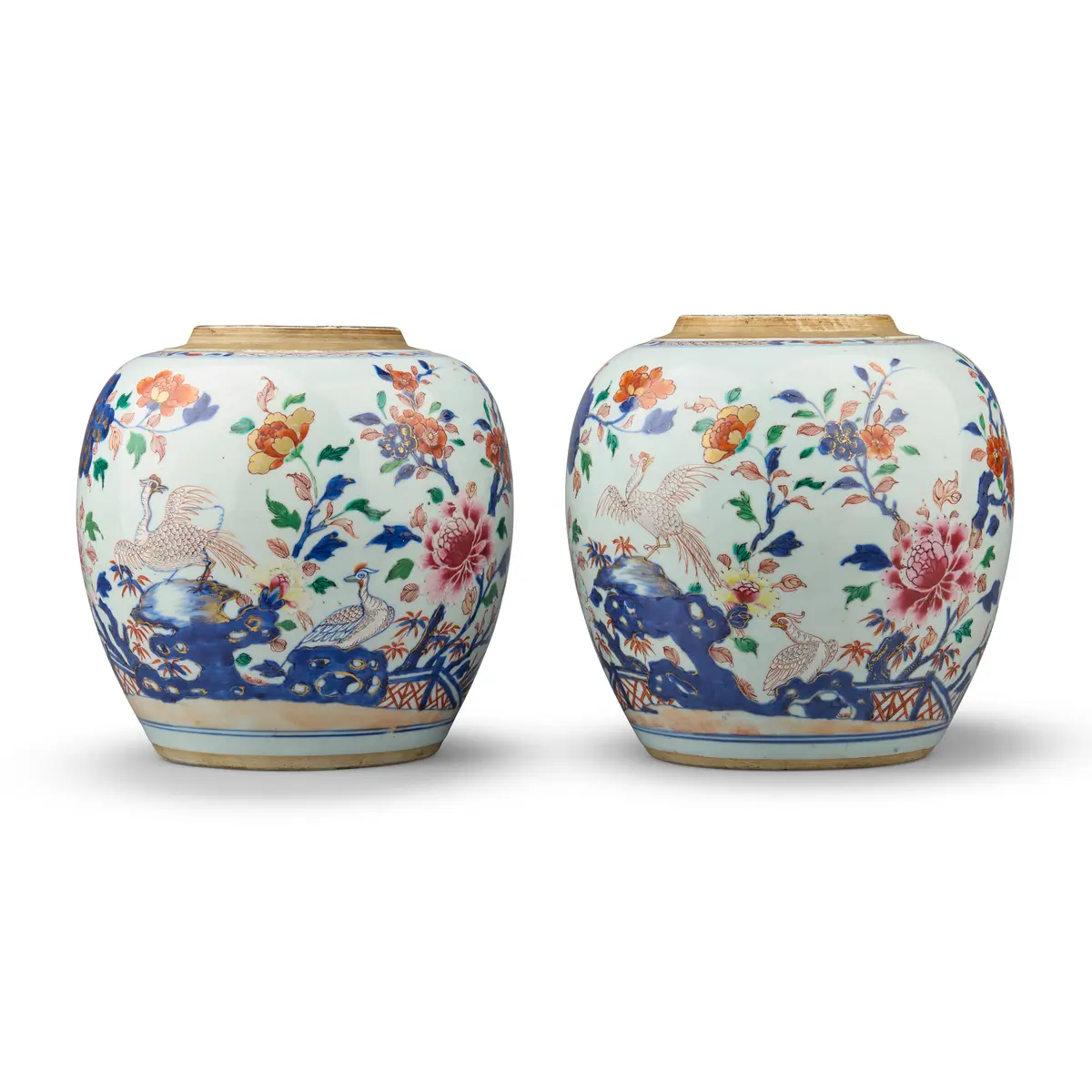 PAIR OF CHINESE UNDERGLAZE BLUE WITH FAMILLE ROSE 'PHEASANT' GINGER JARS