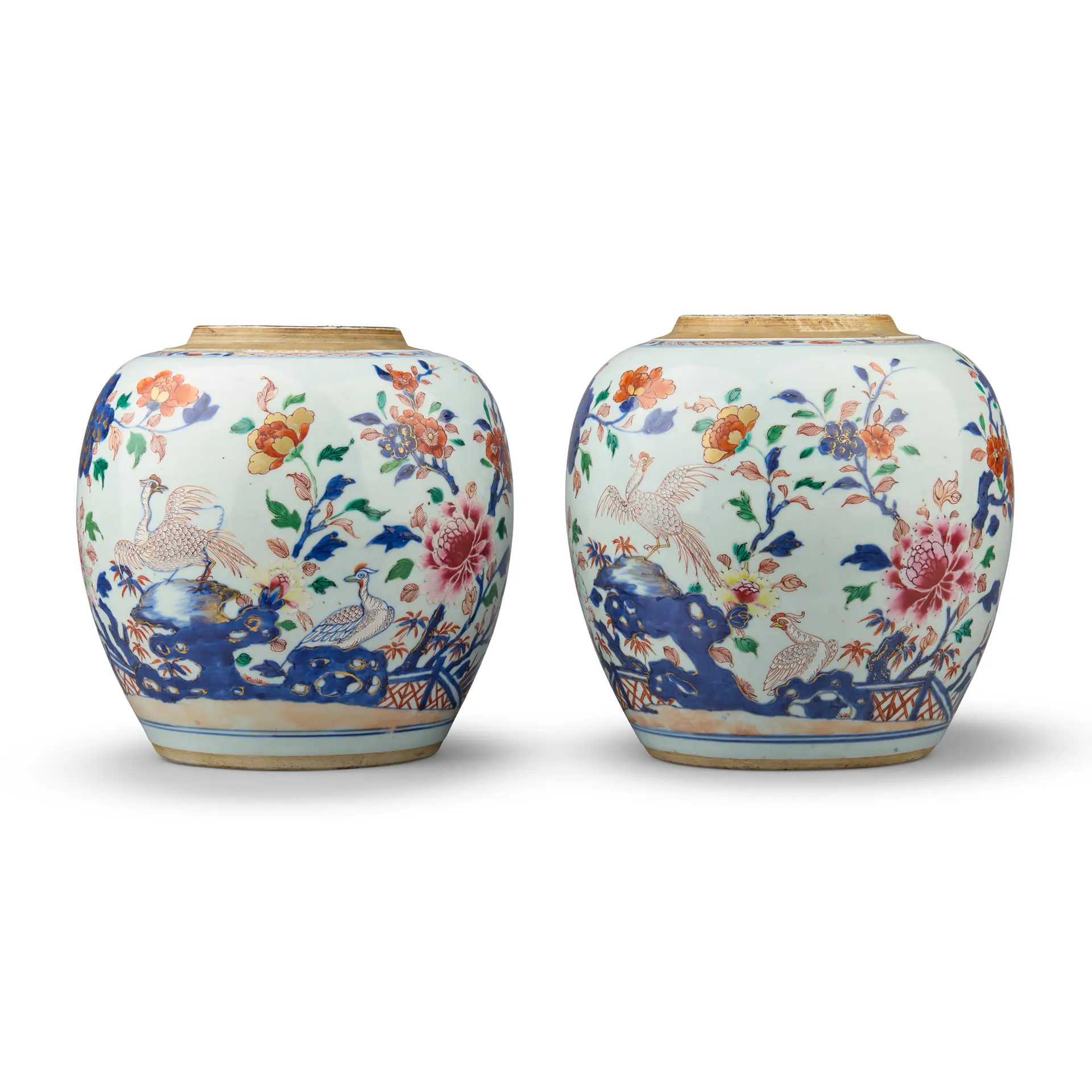 PAIR OF CHINESE UNDERGLAZE BLUE WITH FAMILLE ROSE 'PHEASANT' GINGER JARS