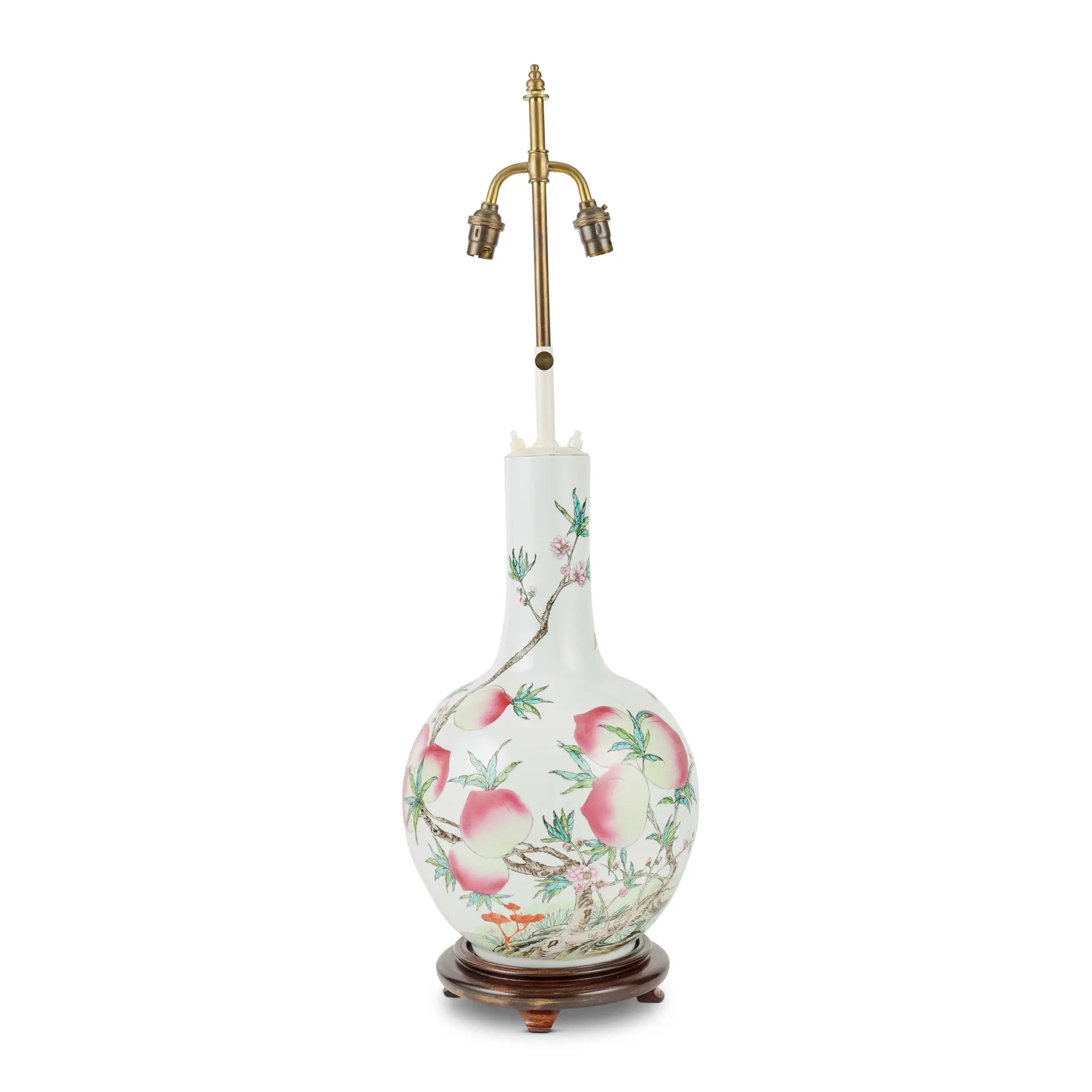 CHINESE FAMILLE ROSE 'NINE PEACH' PORCELAIN VASE LAMP
