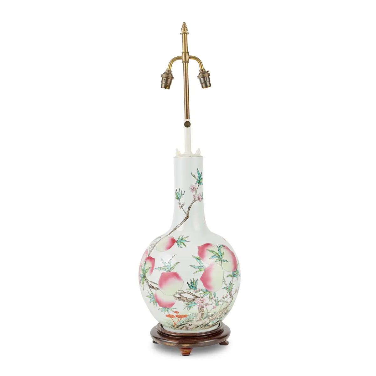 CHINESE FAMILLE ROSE 'NINE PEACH' PORCELAIN VASE LAMP