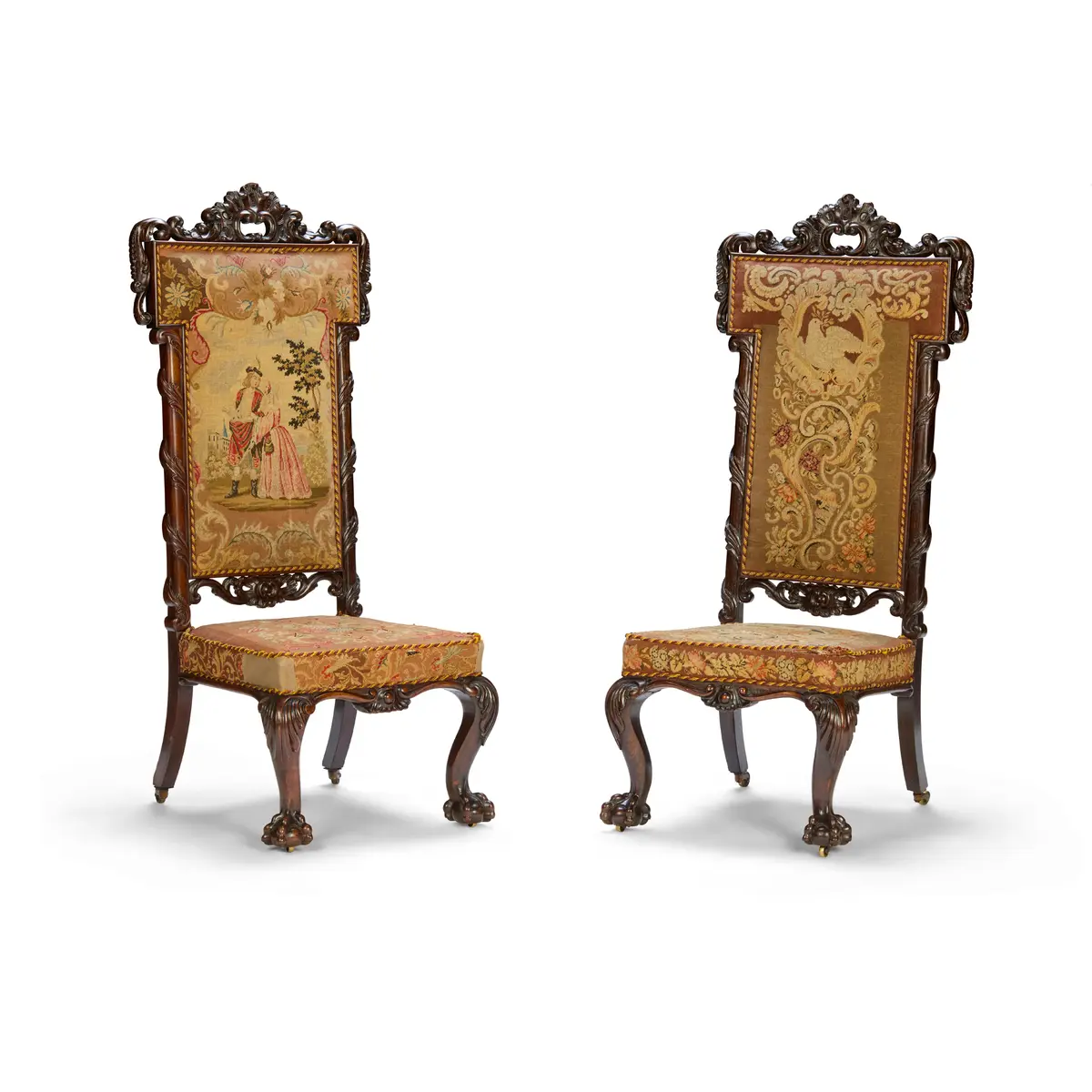 PAIR OF VICTORIAN NEEDLEWORK UPHOLSTERED WALNUT SIDE CHAIRS