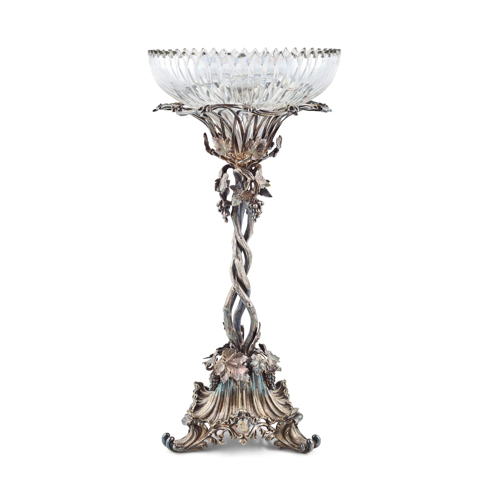 LARGE VICTORIAN SILVER-PLATED AND CUT GLASS TABLE CENTREPIECE, ELKINGTON & CO.