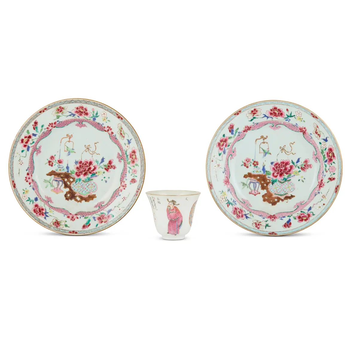 [DRINKING CULTURE] GROUP OF THREE CHINESE FAMILLE ROSE WARES