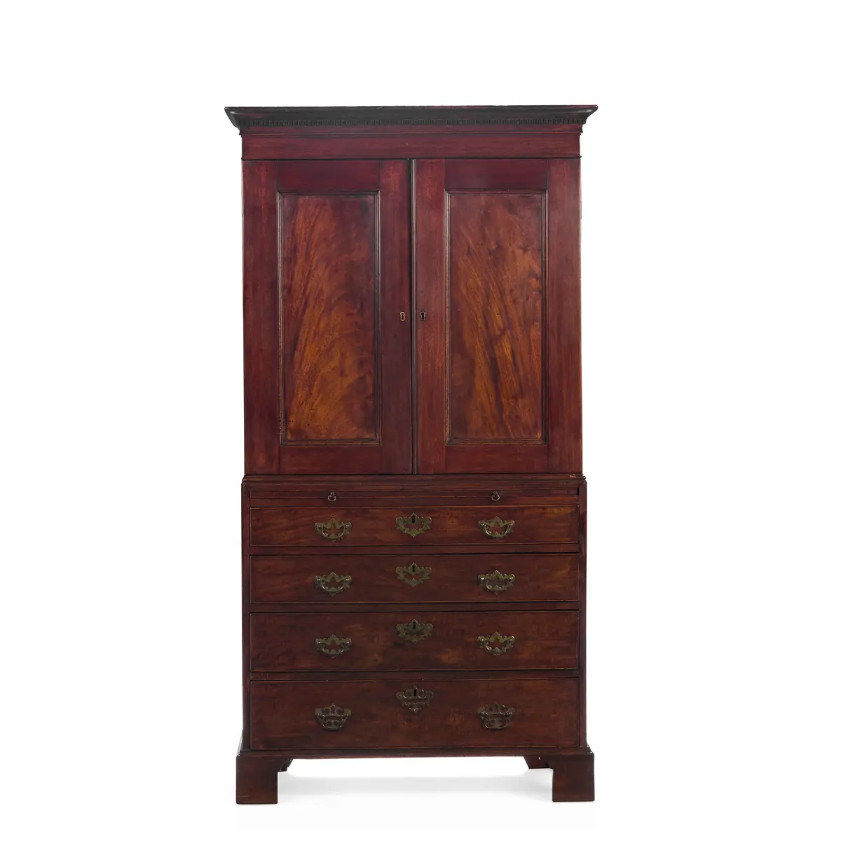 LATE GEORGE III MAHOGANY DWARF LINEN PRESS