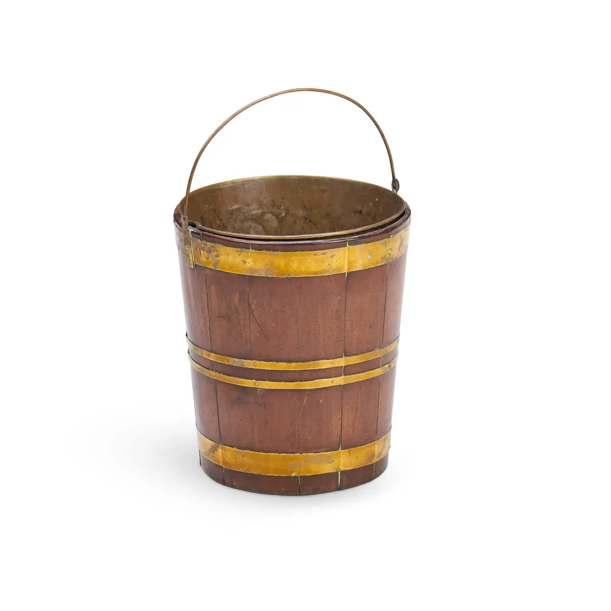GEORGE III BRASS BOUND MAHOGANY PEAT BUCKET