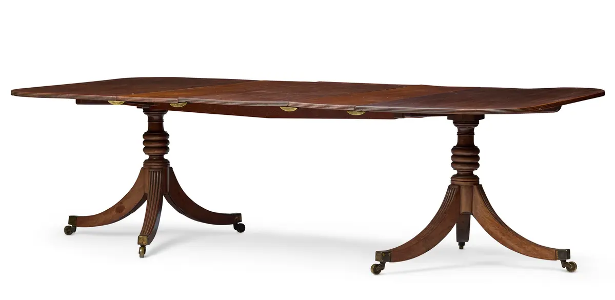 GEORGE III MAHOGANY TWIN PEDESTAL DINING TABLE