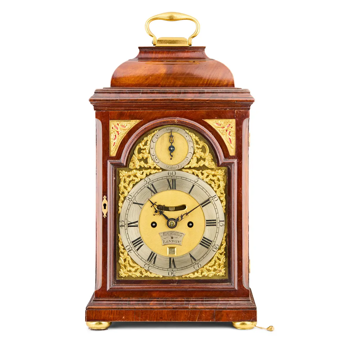 EARLY GEORGE III MAHOGANY AND GILT BRASS BRACKET CLOCK WITH PULL REPEAT