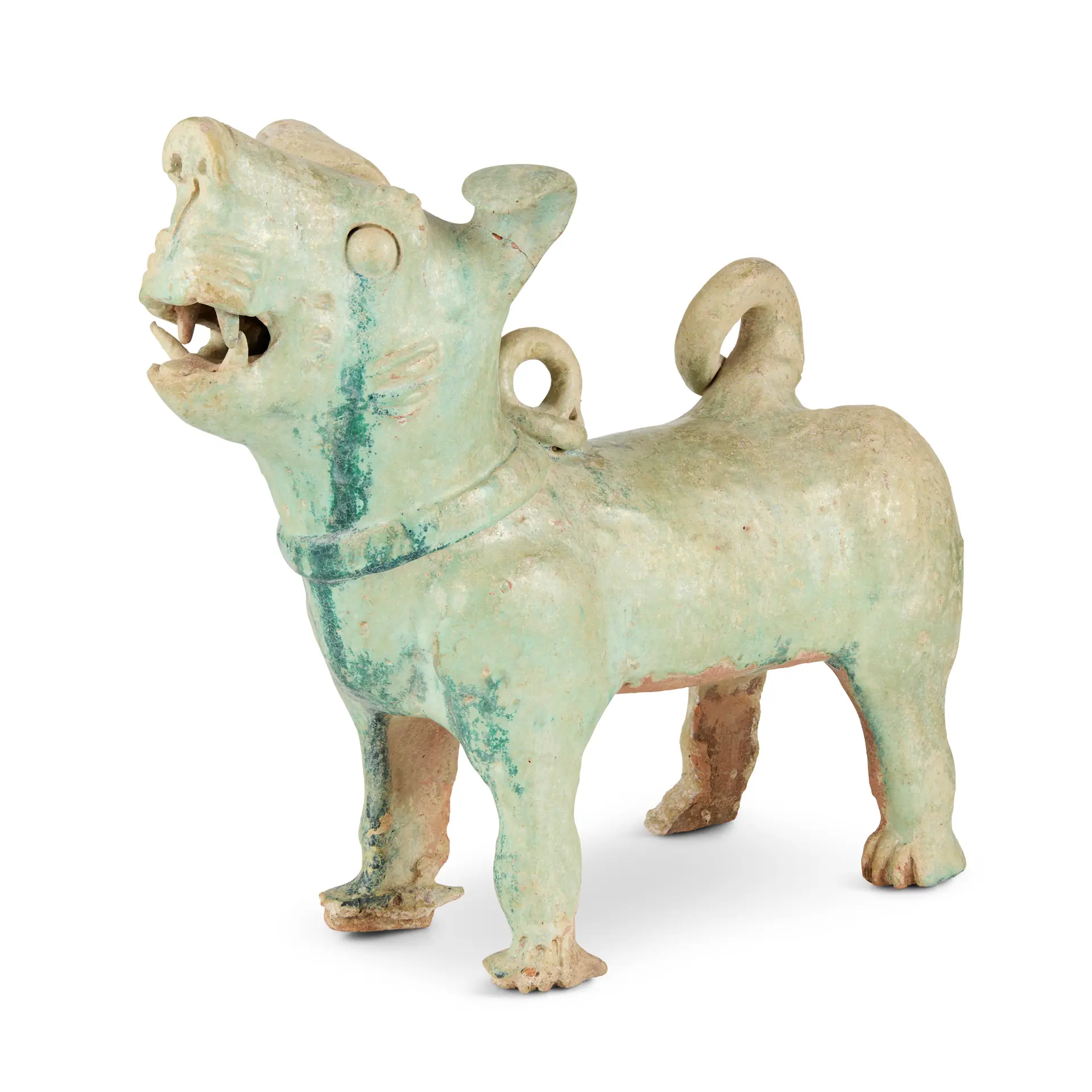 CHINESE GREEN-GLAZED POTTERY MODEL OF A DOG