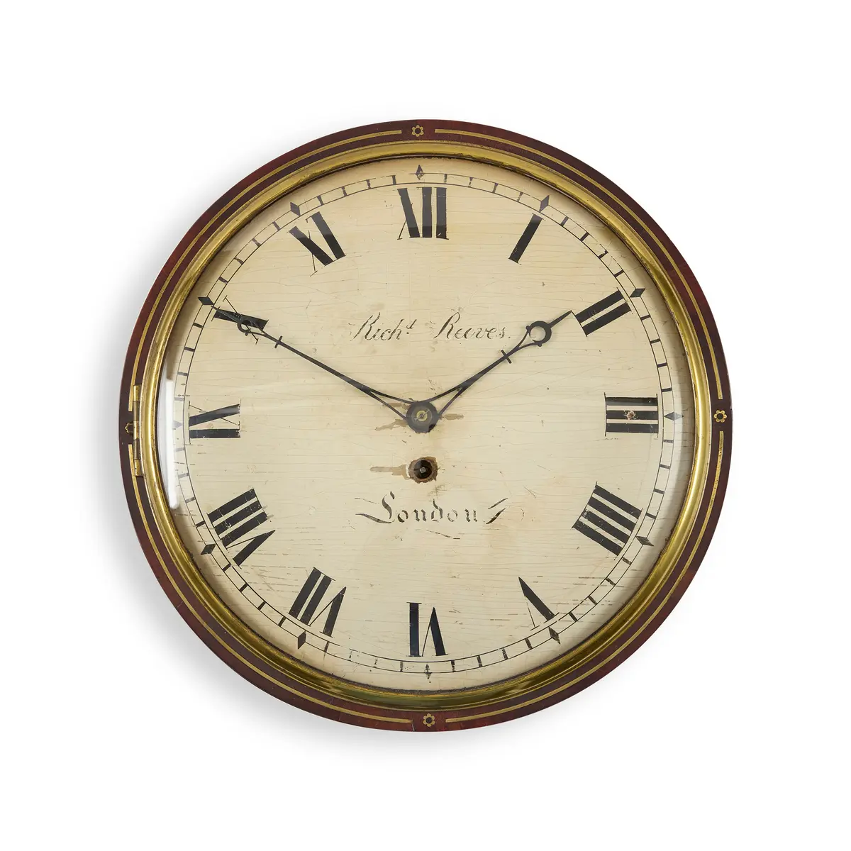 LATE REGENCY BRASS INLAID MAHOGANY WALL DIAL CLOCK, RICHARD REEVES, LONDON