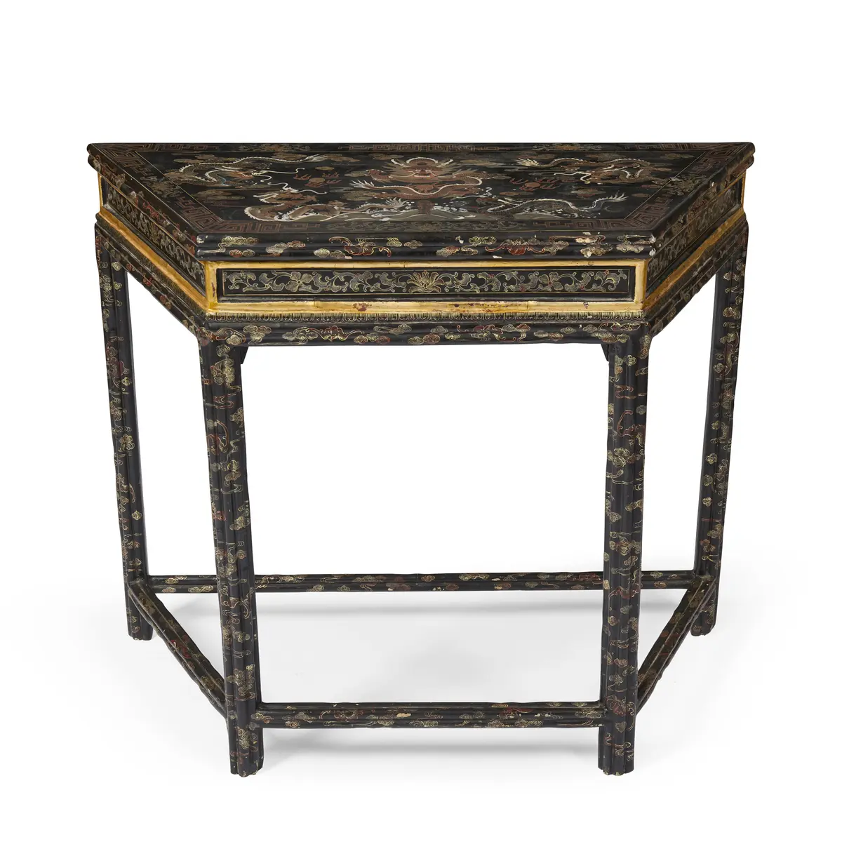CHINESE GILT, POLYCHROME AND BLACK LACQUER 'DRAGON' SIDE TABLE
