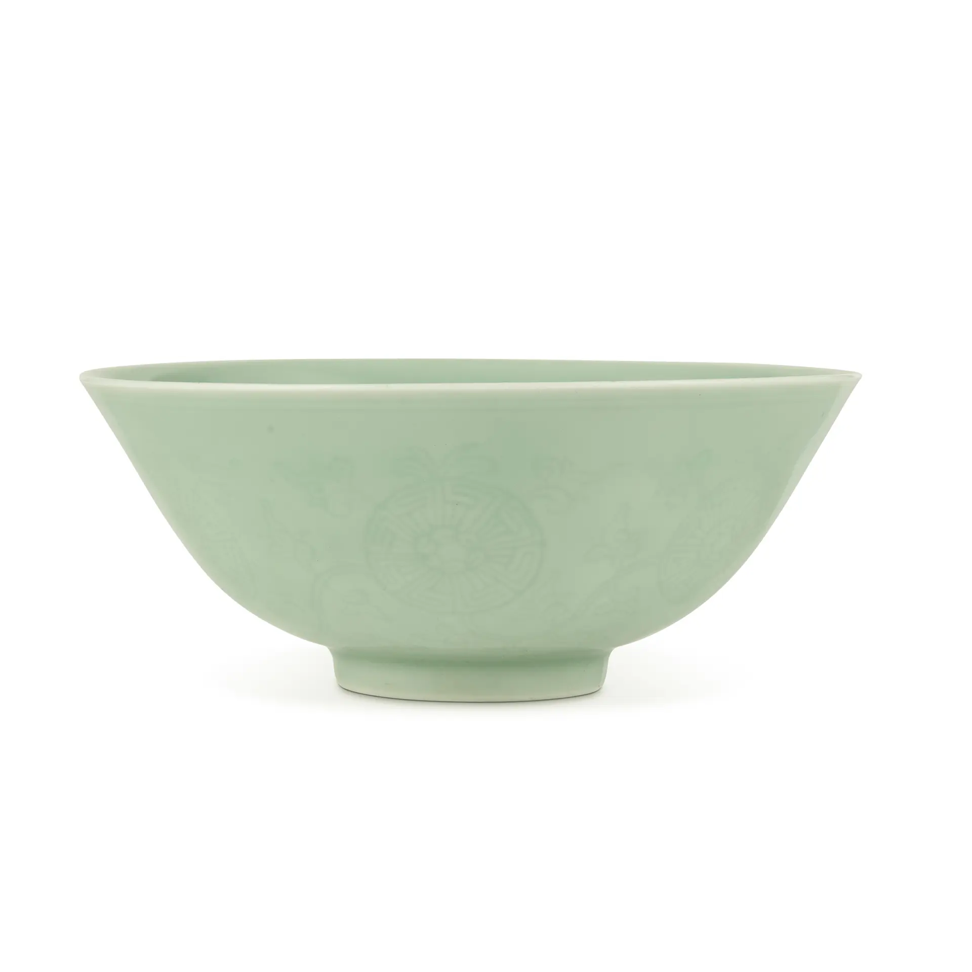 CHINESE CELADON-GLAZED CARVED 'LOTUS SCROLL' BOWL