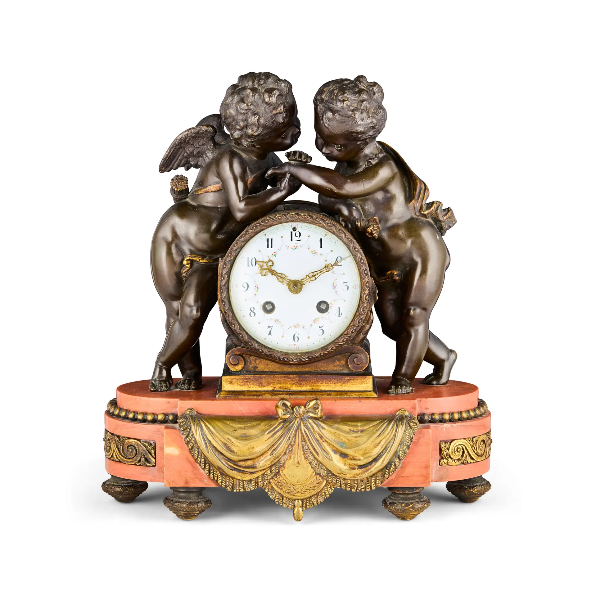 FRENCH BRONZE AND MARBLE FIGURAL MANTEL CLOCK