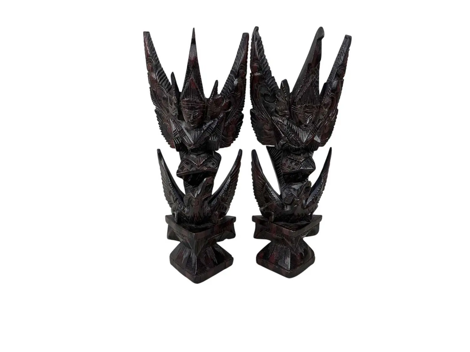 PAIR OF INDONESIAN CARVED FIGURES OF THE HINDU GOD VISHNU MID 20TH CENTURY