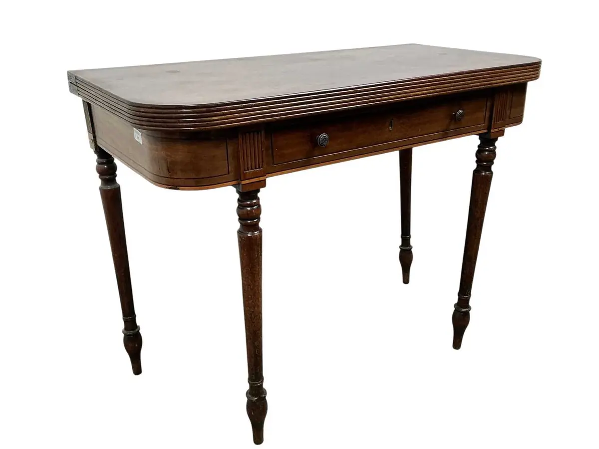 GEORGE III MAHOGANY TURNOVER TEA TABLE EARLY 19TH CENTURY