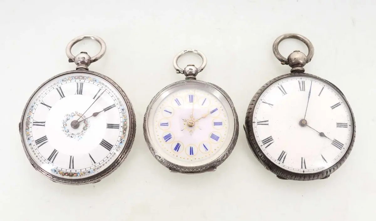 THREE VICTORIAN SILVER FOB WATCHES LATE 19TH CENTURY