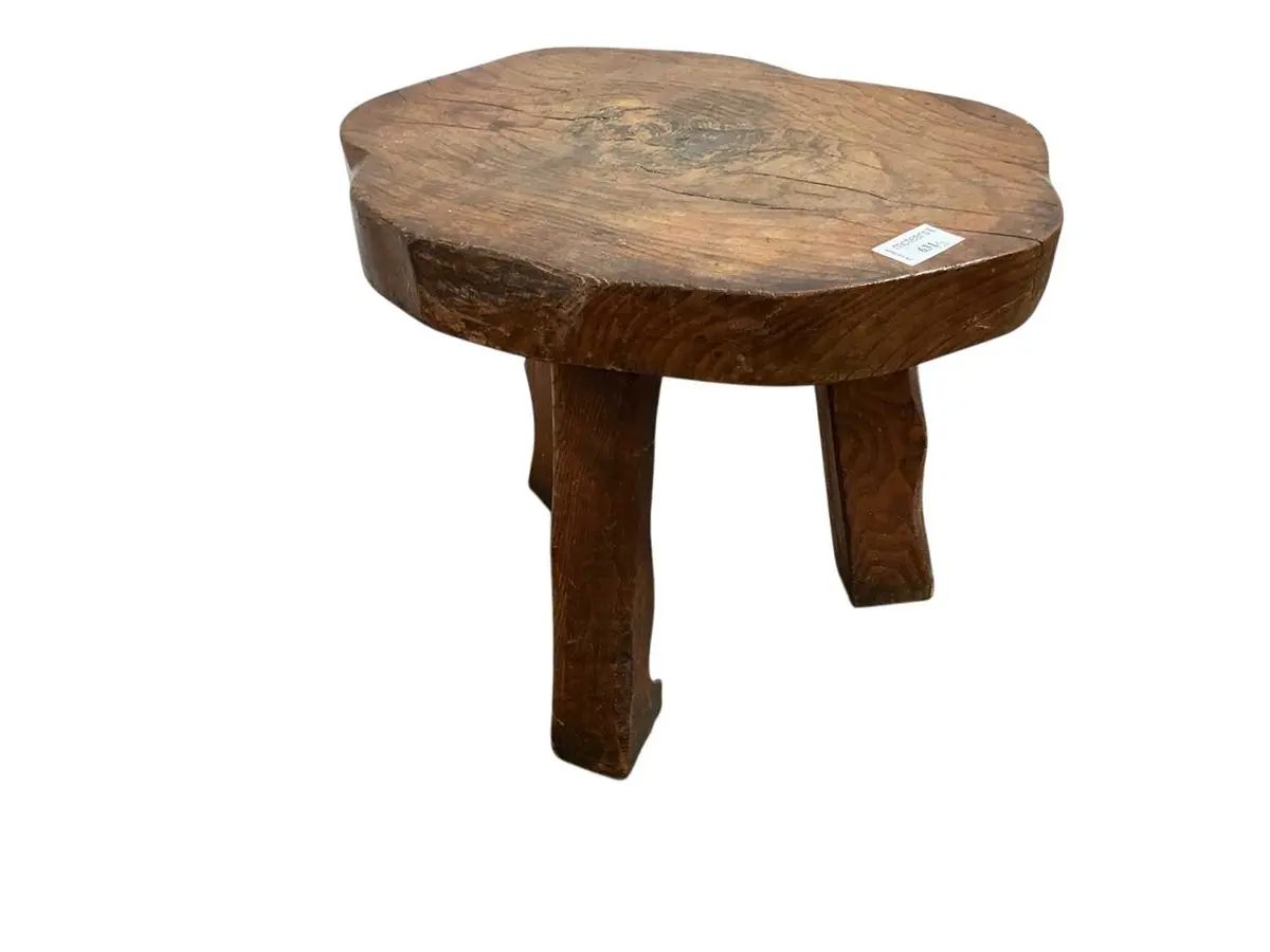 RUSTIC OAK STOOL, LATE 20TH CENTURY AND TWO FURTHER STOOLS