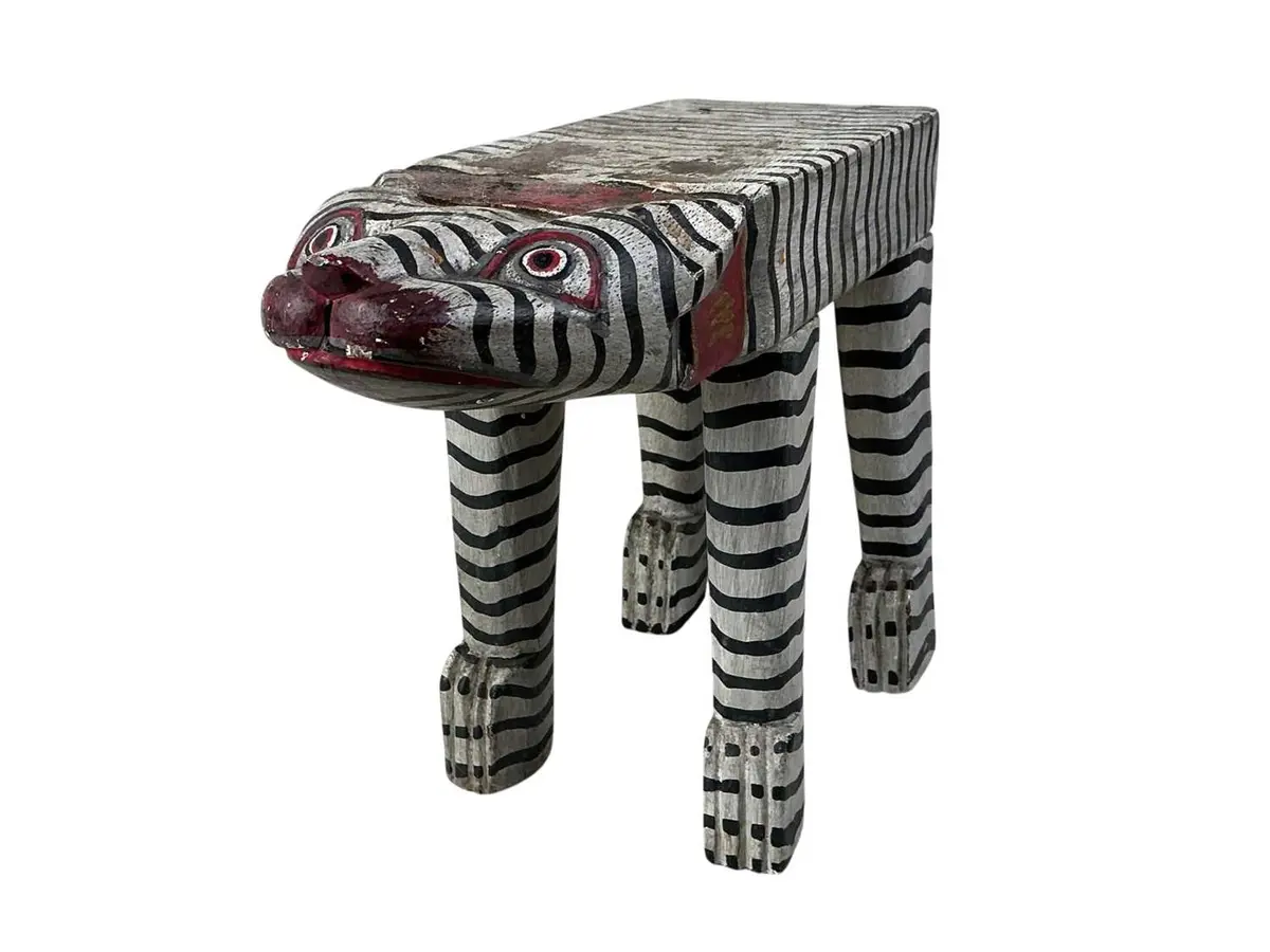 INDONESIAN STYLE CARVED TIGER STOOL MID 20TH CENTURY