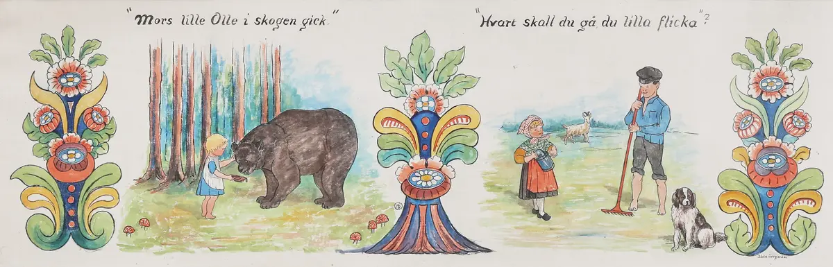 ALICE BERGSTRÖM. Blandteknik, signerad, "Mors lilla Olle".
