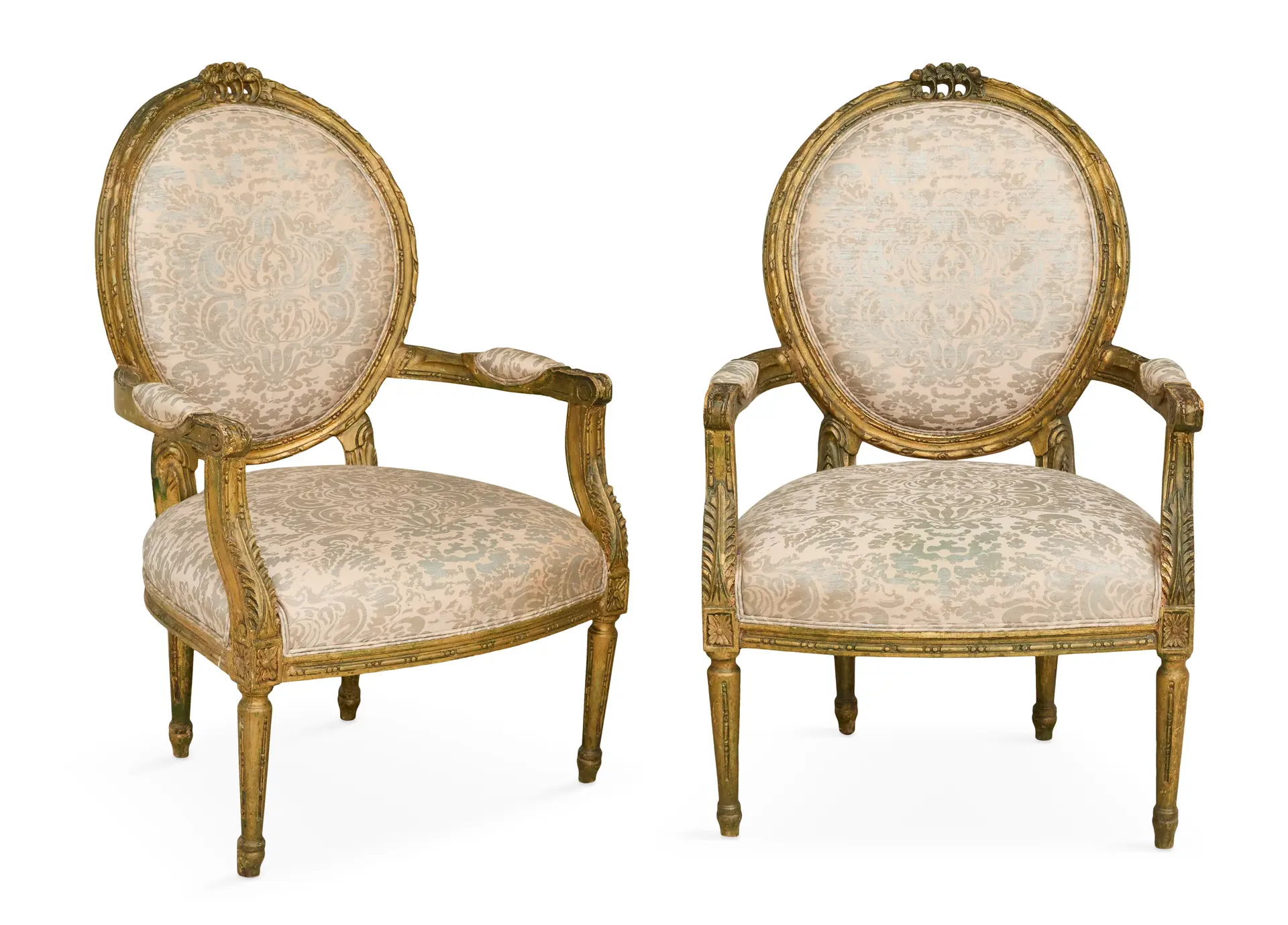 Pair of Louis XVI-Style Giltwood Fauteuils