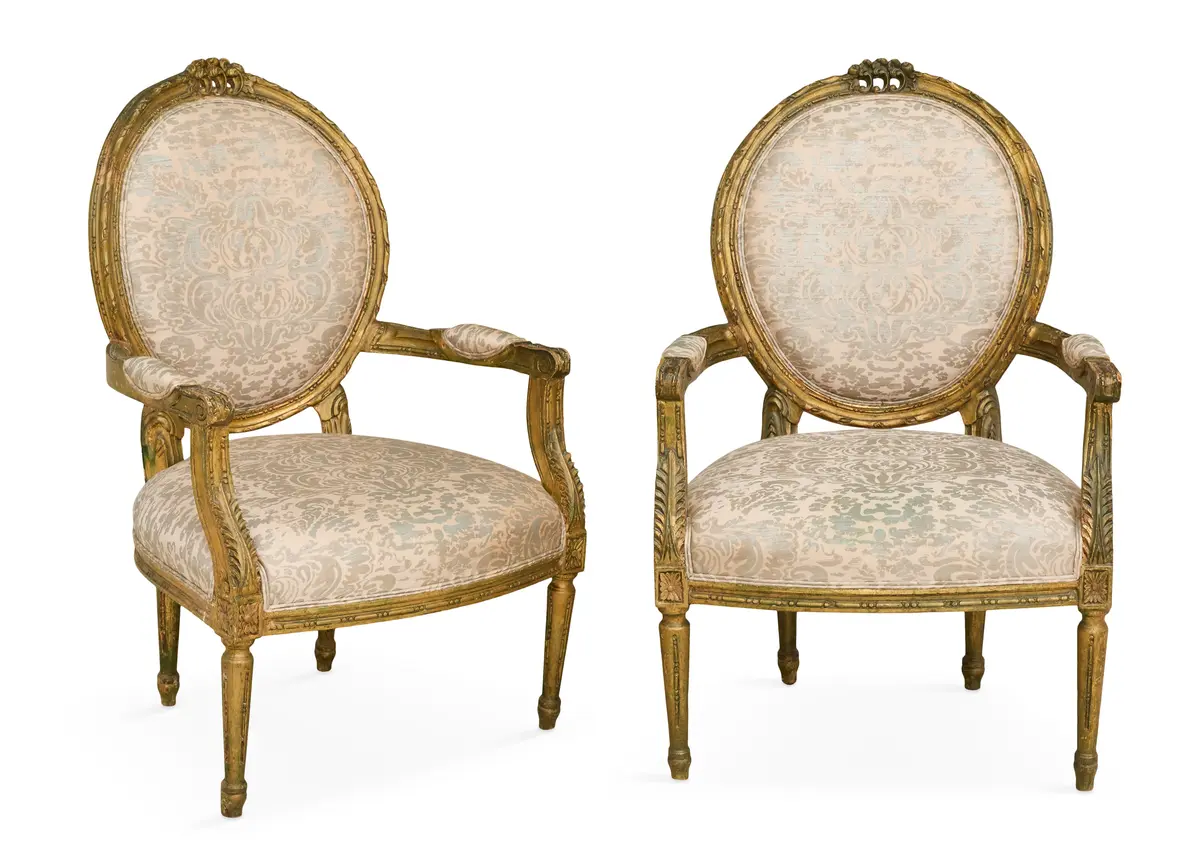 Pair of Louis XVI-Style Giltwood Fauteuils