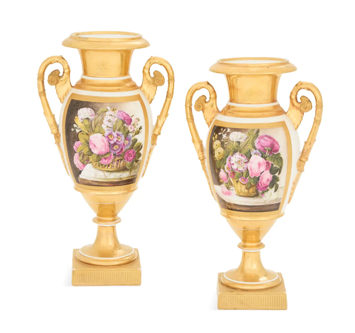 Pair of French Paris Porcelain Urns, Attributed to Darte