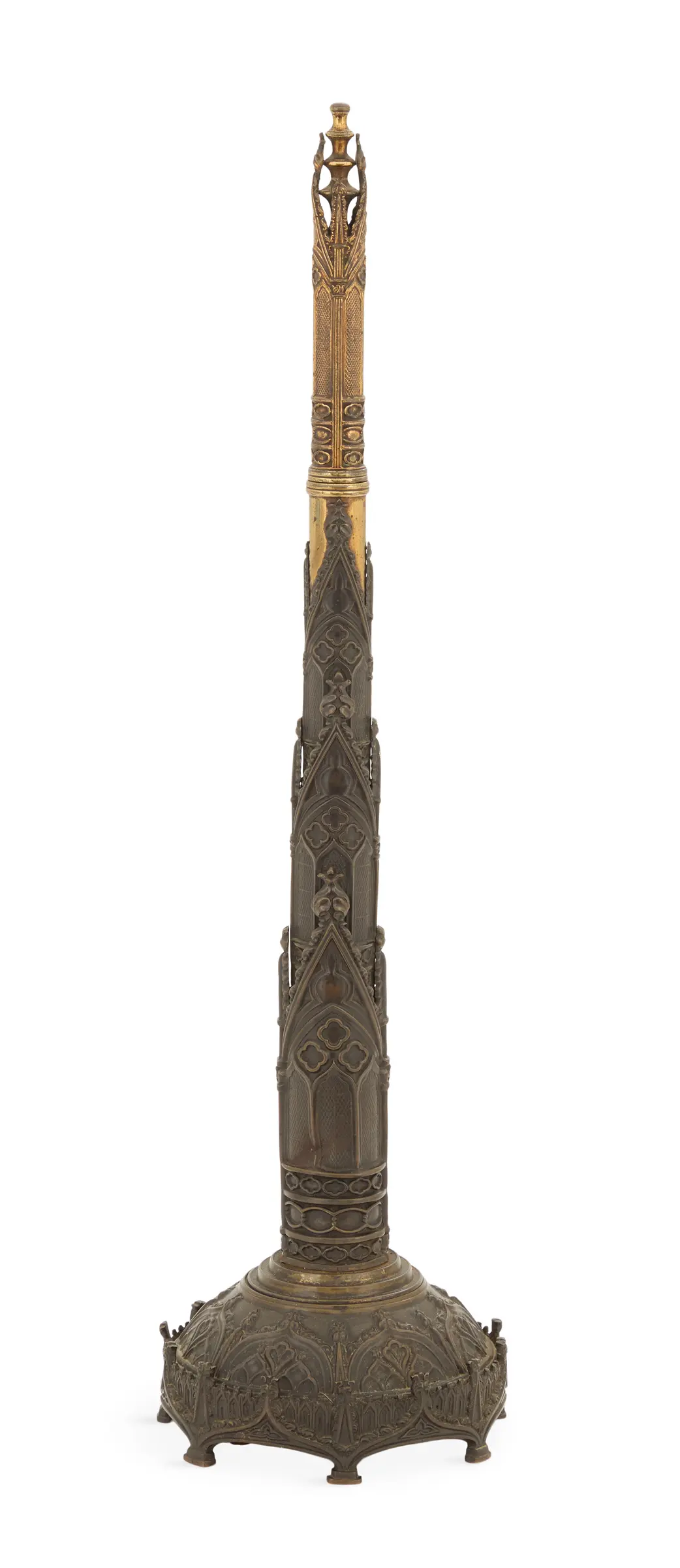 Monumental Labeled Gothic Revival Bronze and Brass Candle Shade