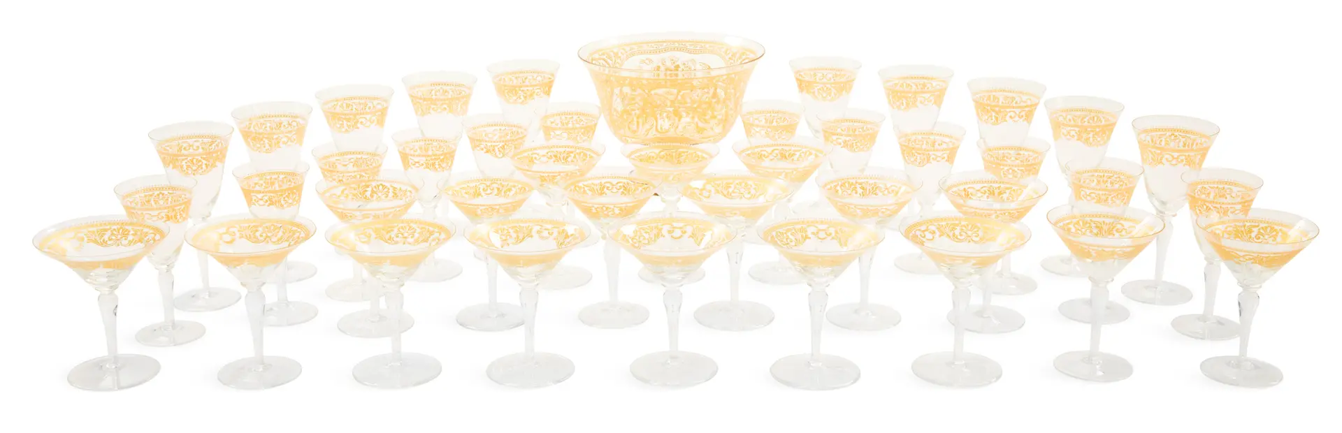 Partial Service of Italian Gilt-Decorated Glass Stemware