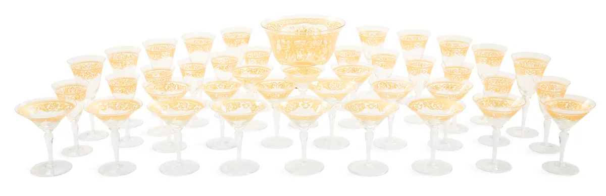 Partial Service of Italian Gilt-Decorated Glass Stemware