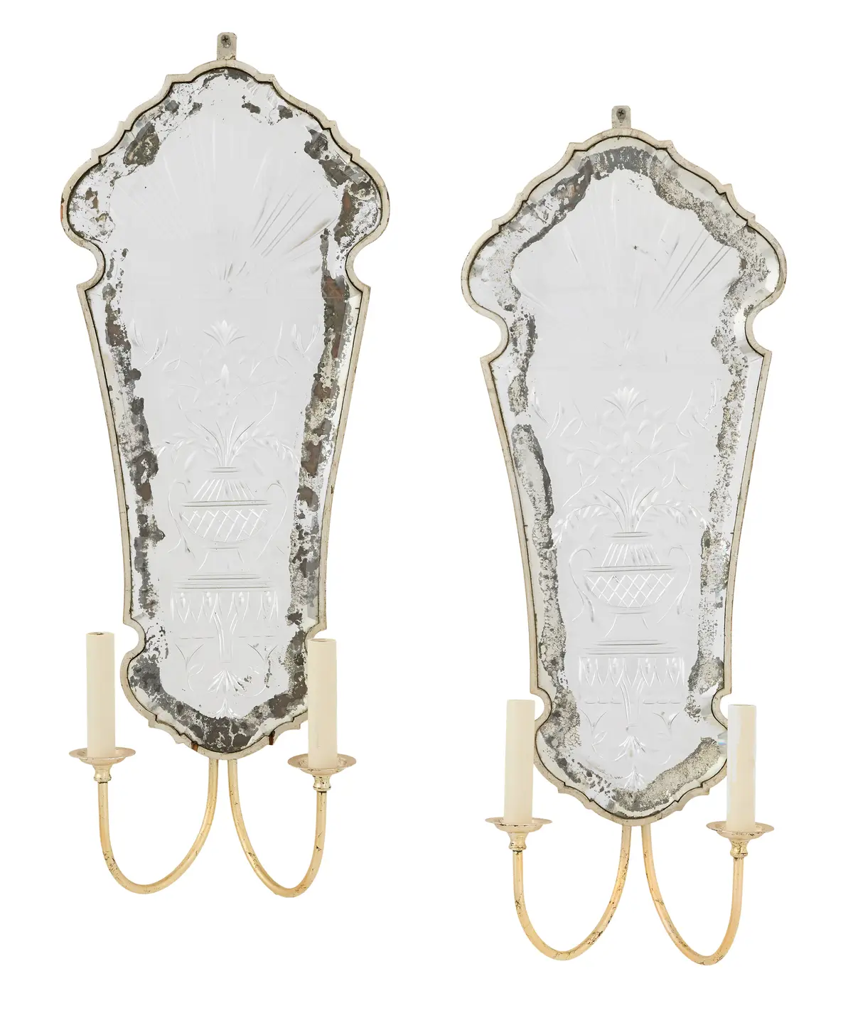 Pair of Venetian Engraved Mirror Sconces