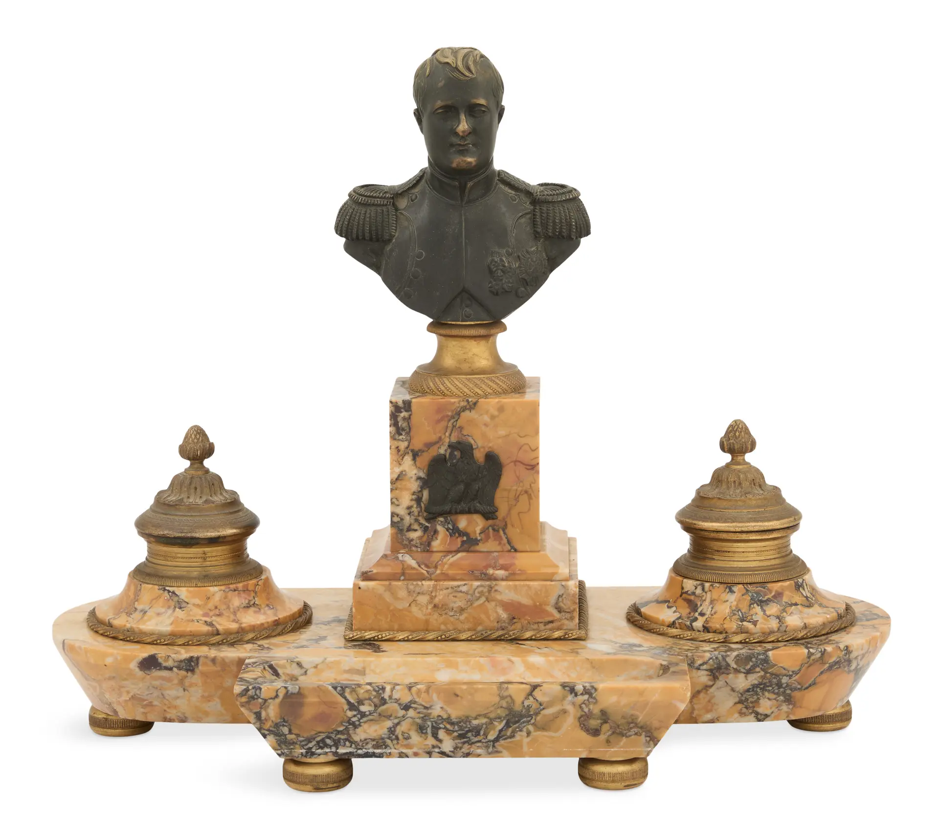 French Bronze and Marble Encrier