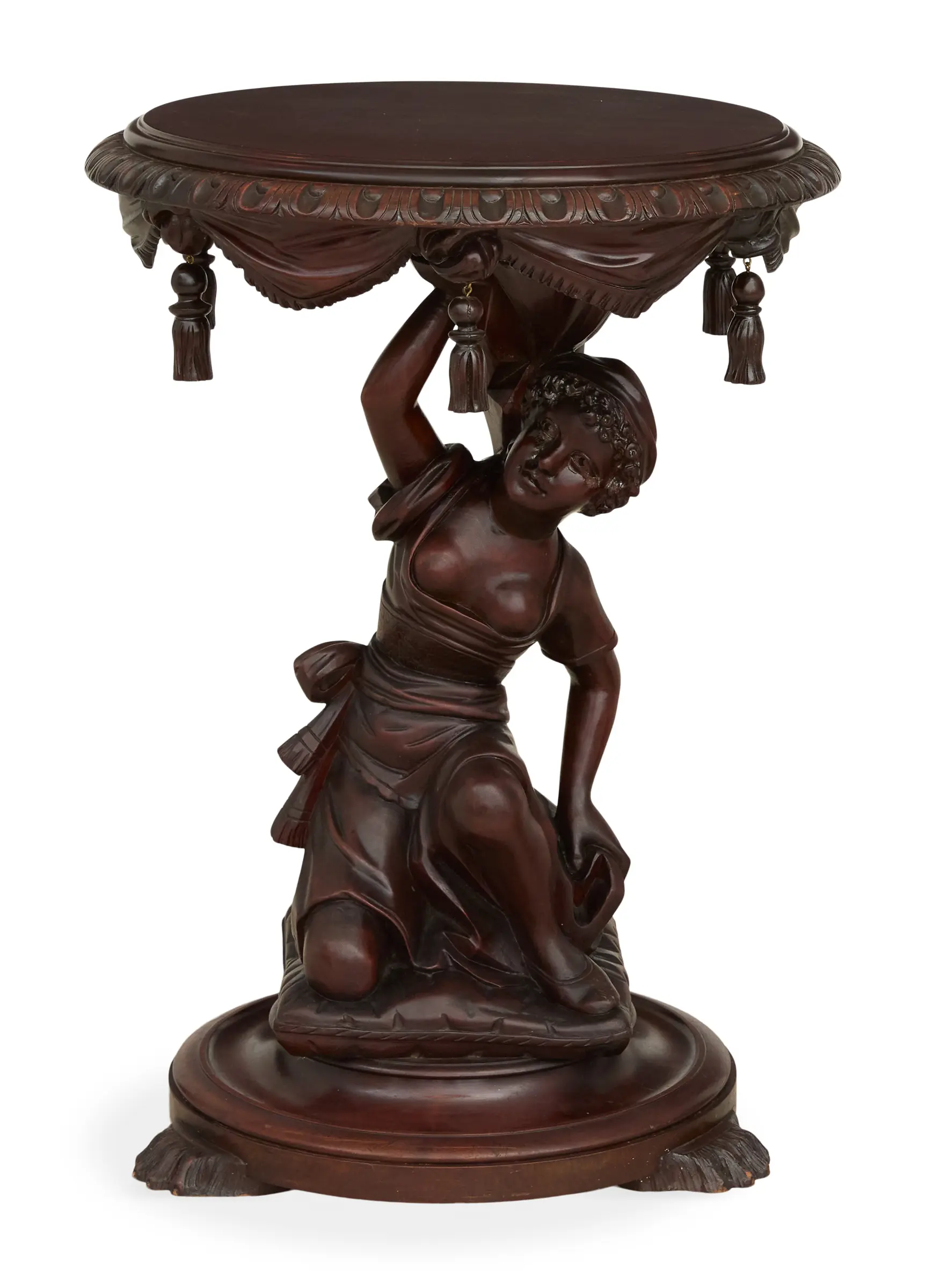 American Carved Mahogany Figural Side Table