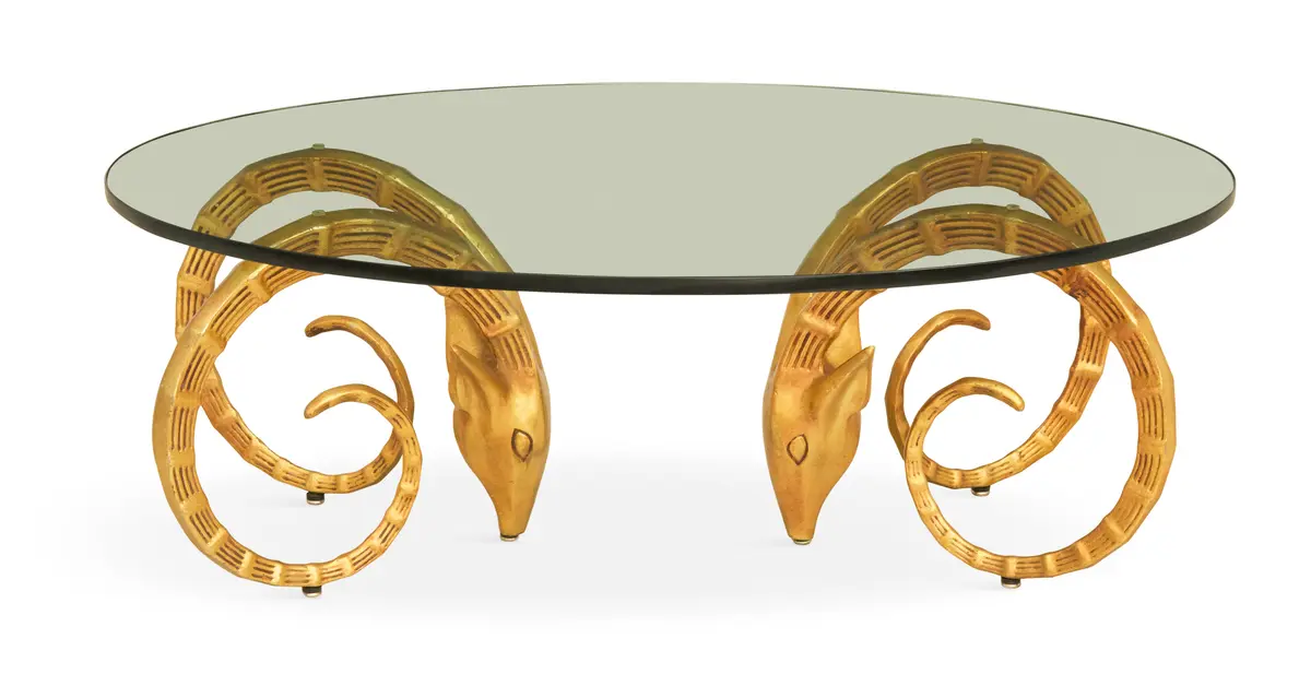 French Gilt-Metal and Glass Ibex Cocktail Table