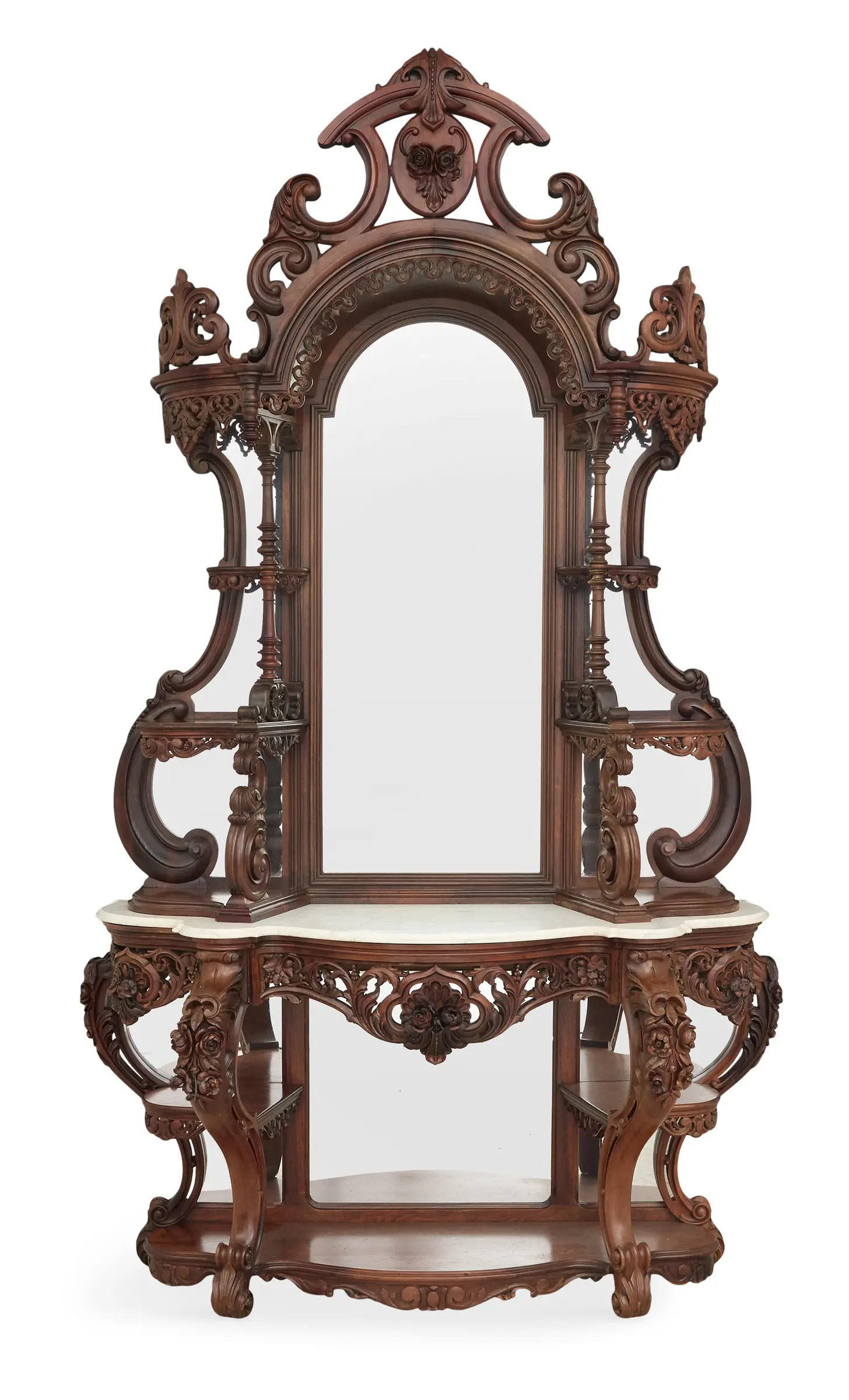Rare and Important American Rococo Revival Laminated Rosewood Etagere