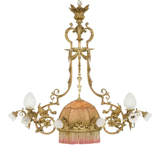 Exceptional French Fin-de-Siecle Bronze, Glass and Fabric Billiard Table Light