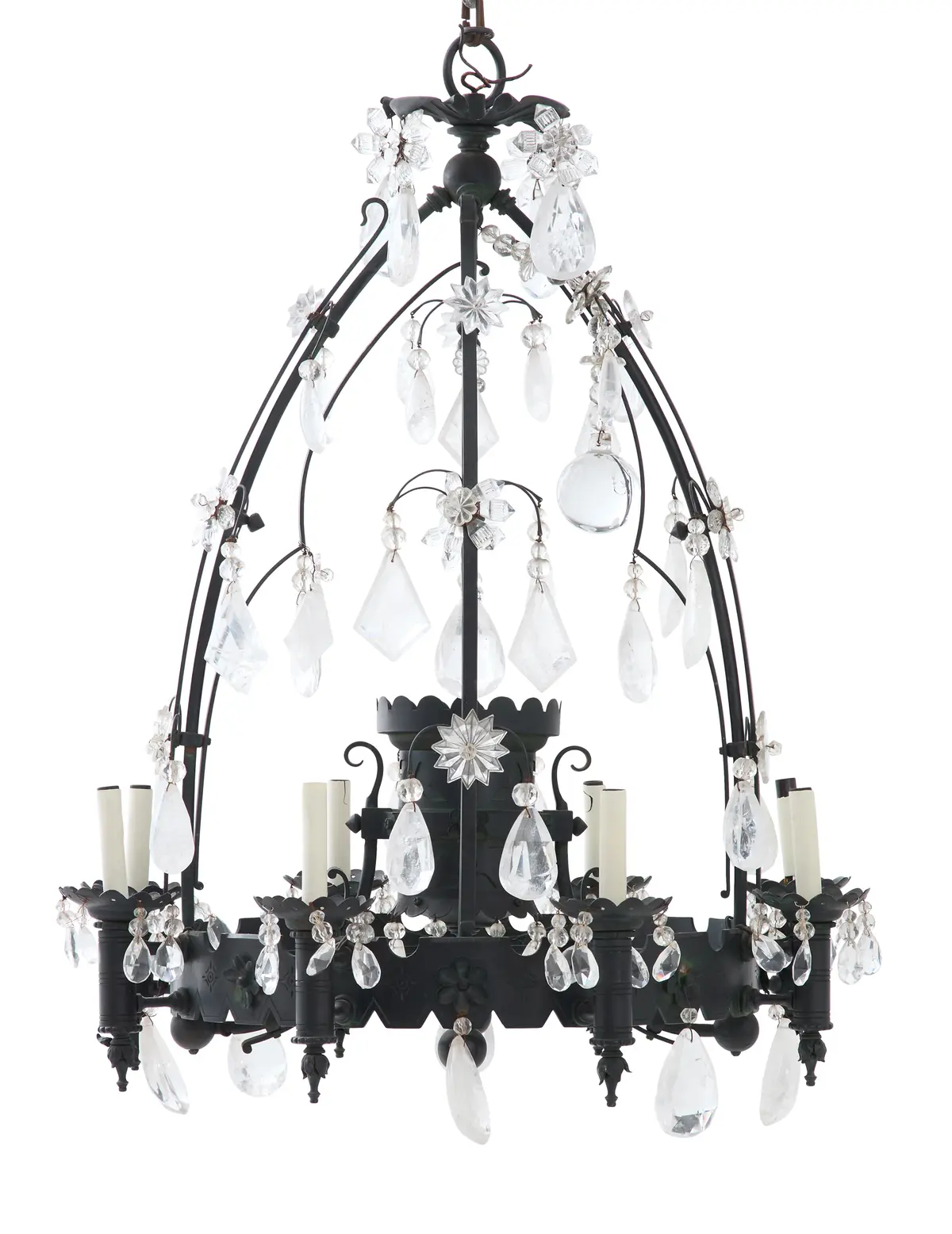 Italian Patinated Metal and Rock Crystal Chandelier