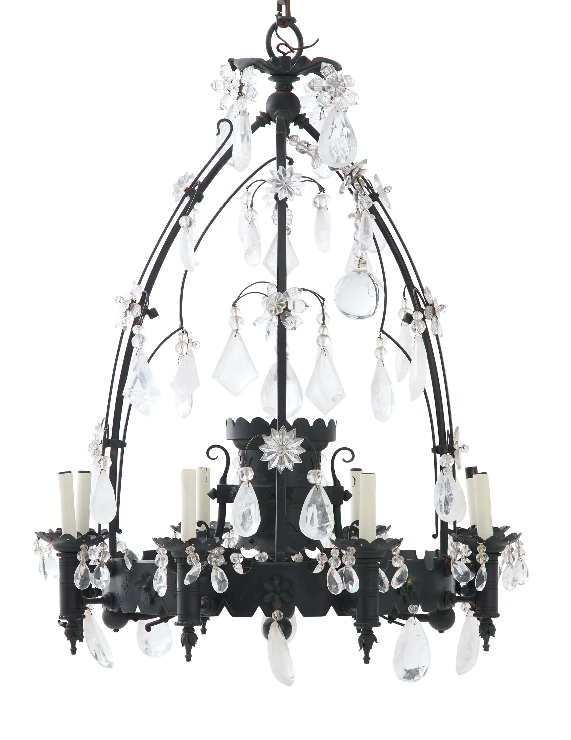 Italian Patinated Metal and Rock Crystal Chandelier