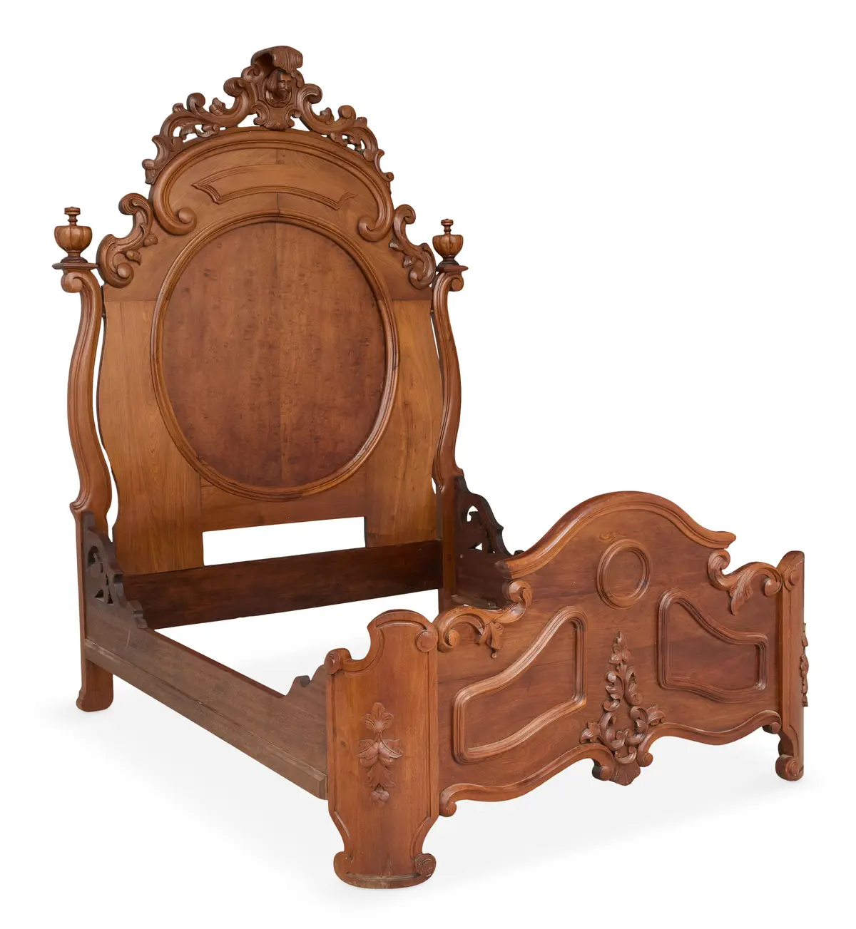American Rococo Revival Walnut Bed