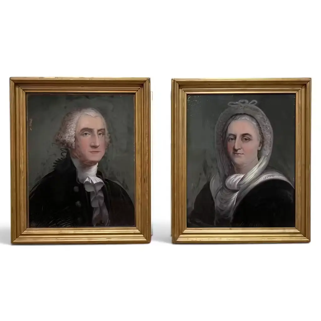 Lot 83: Fine Pair George & Martha Washington Reverse Painted Glass