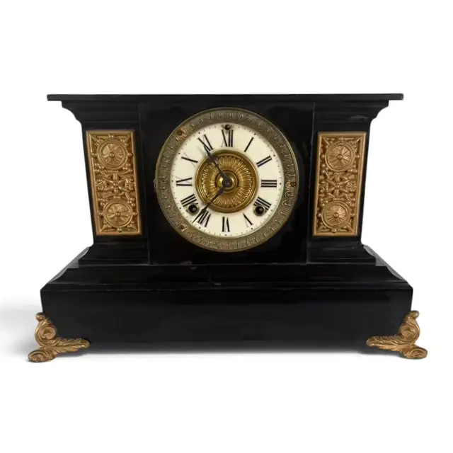 Lot 269: Ansonia Black Mantel Clock, Gilt Mounts