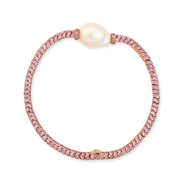A pink sapphire and freshwater cultured pearl bracelet