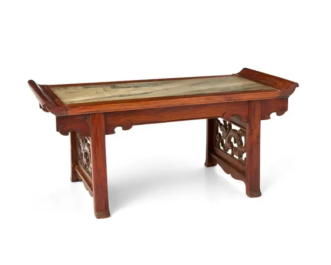 A Chinese marble-inlaid huanghuali miniature altar table Ming dynasty