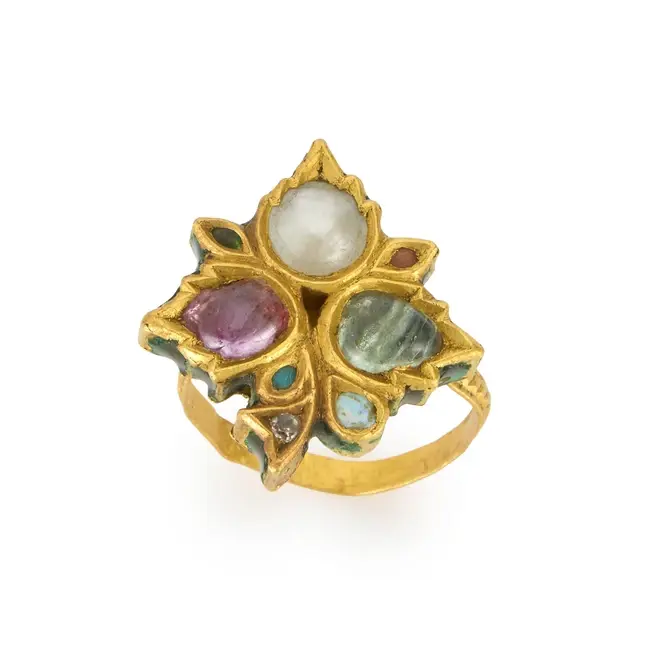 An Indian gem and enamel ring