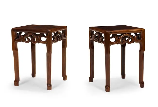 A pair of Chinese hongmu stools Qing dynasty