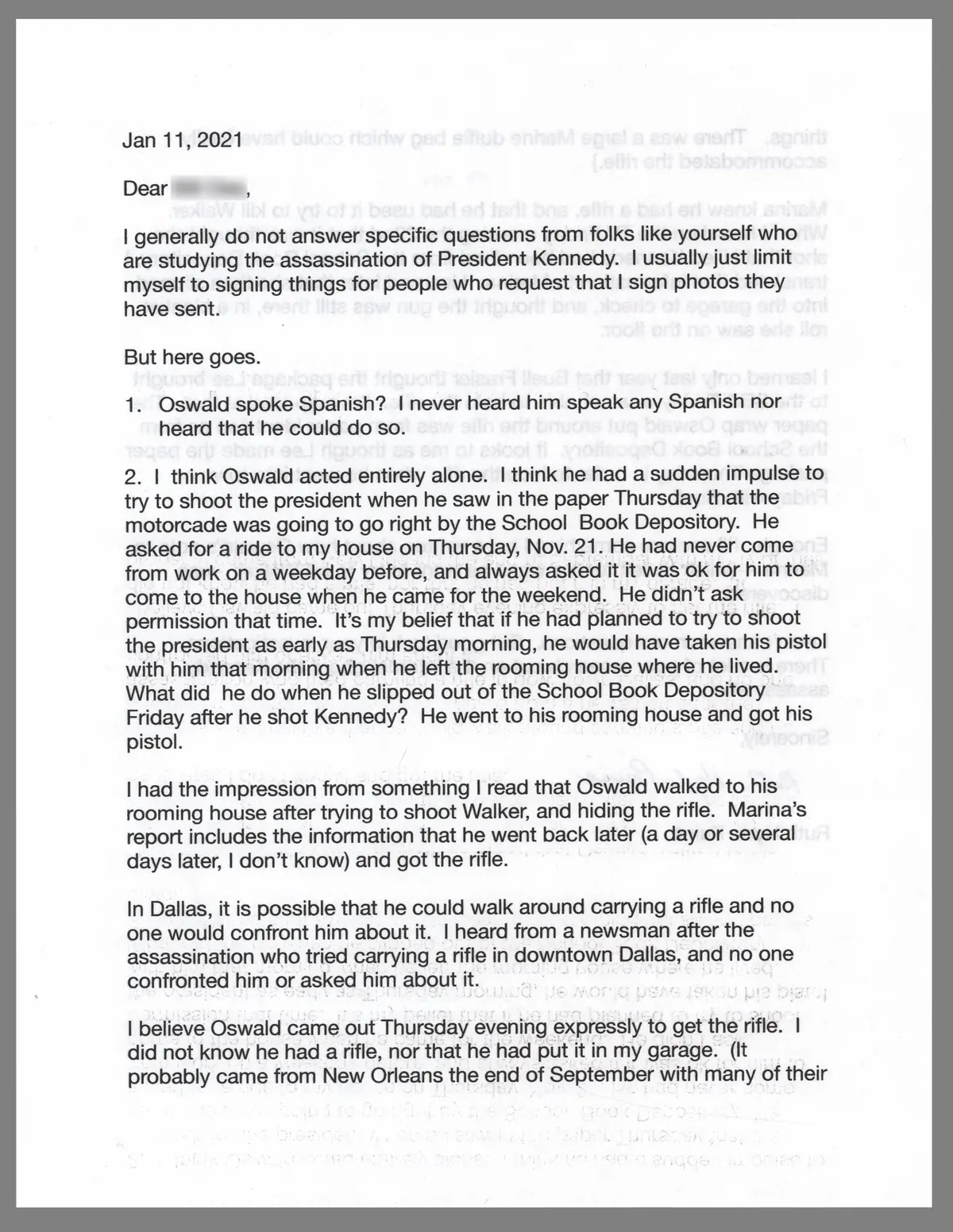 Lee Harvey Oswald: Ruth Paine Typed Letter Signed on Oswald’s Actions
