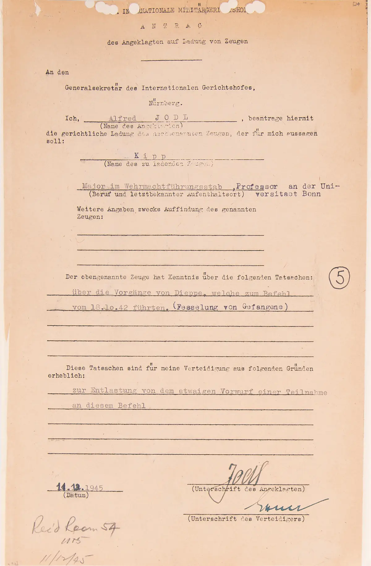 Alfred Jodl Document Signed at Nuremberg, Concerning Hitler’s Infamous