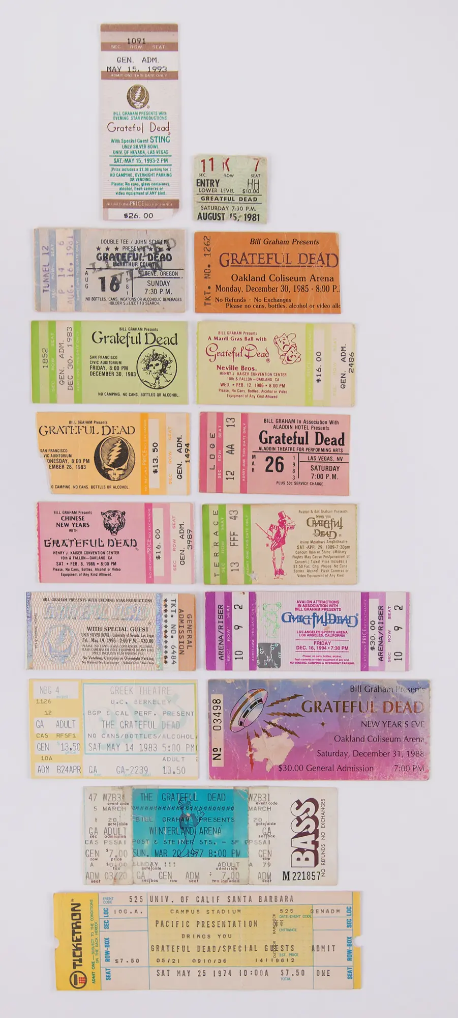 Grateful Dead Collection of (100) Concert Tickets and Ticket Stubs (1974–1995)